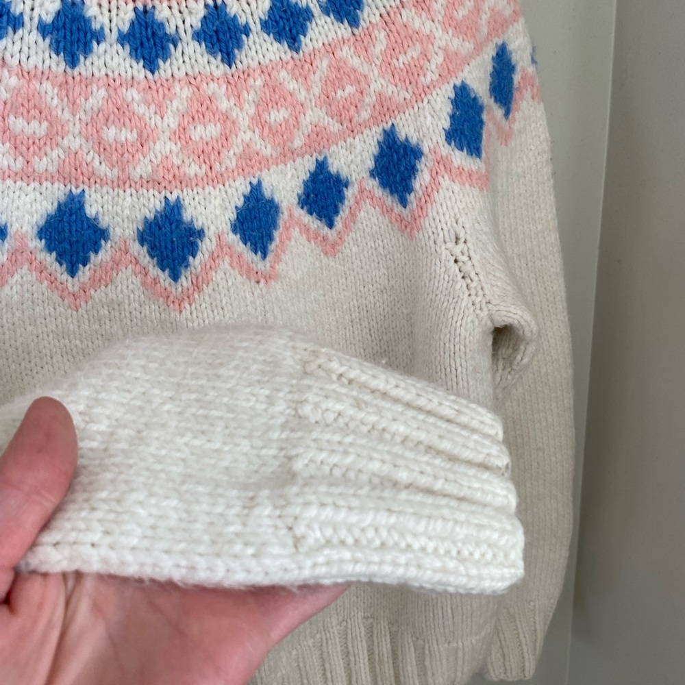 Vintage Hand-Knit Nordic Fair Isle Turtleneck Sweater Medium Cottagecore Boho - Picture 7 of 12